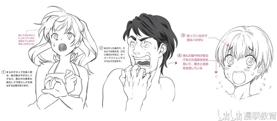 教程 漫画人物6种基本表情的画法part 04 惊 的表情画法 哔哩哔哩