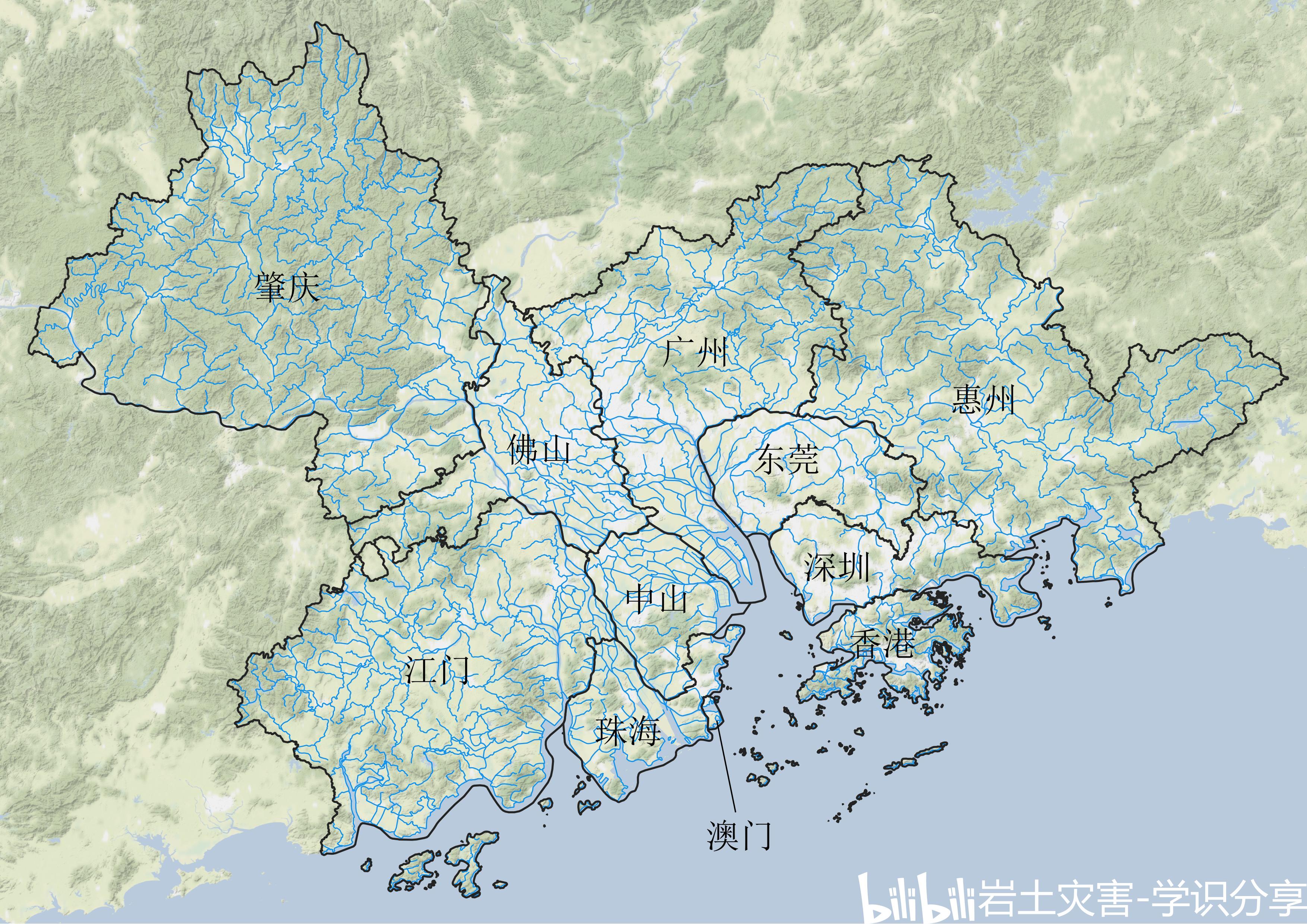 粤港澳大湾区行政区划图、DEM地形图、水系图 - 哔哩哔哩