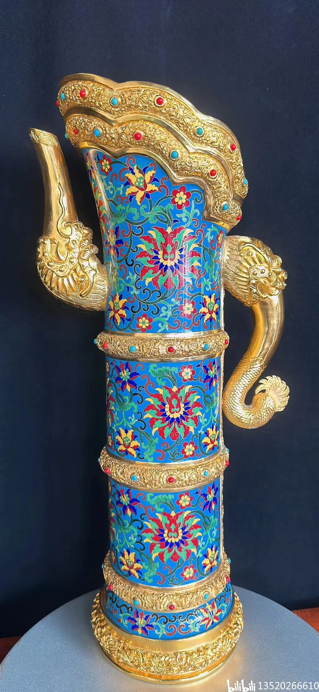 霍铁辉大师景泰蓝掐丝珐琅《缠枝莲纹多穆壶》 - 哔哩哔哩