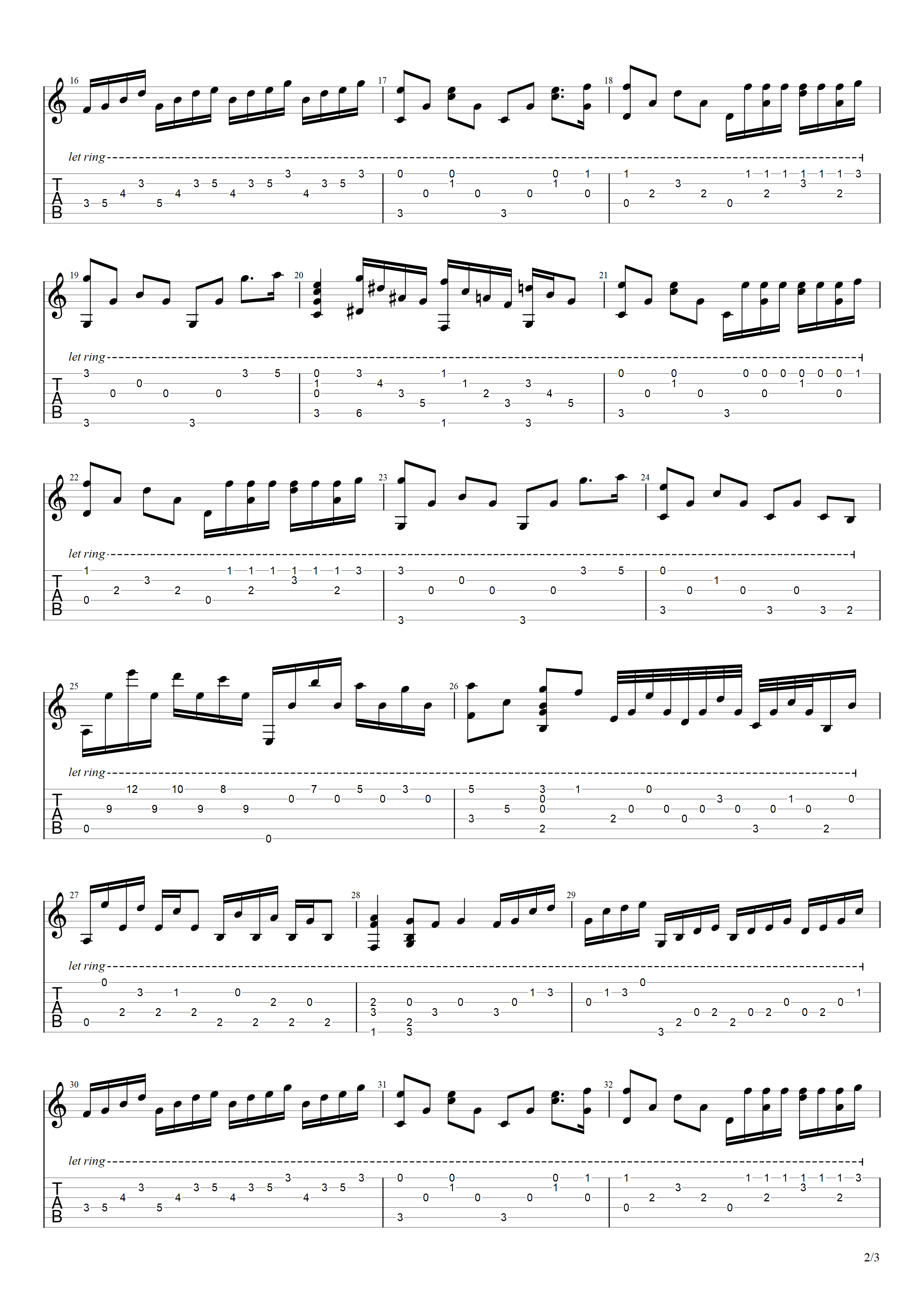 水边的阿迪丽娜吉他谱 - 理查克莱德曼 - C调吉他独奏谱 - 原版还原 - 琴谱网