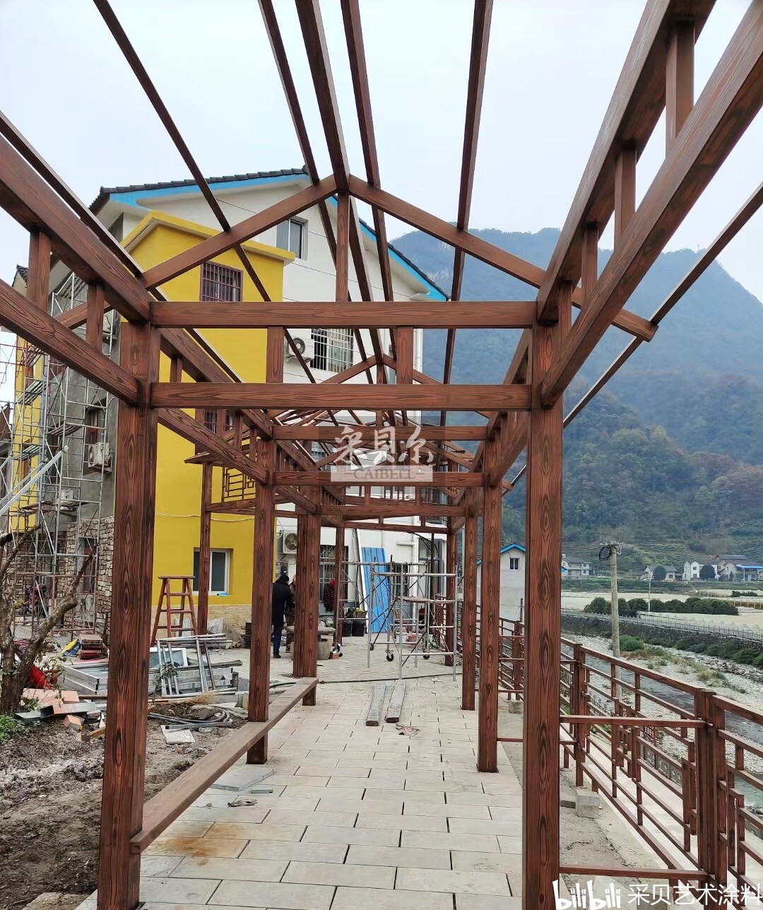 廊架木纹漆——湖北宜昌仿木纹漆施工