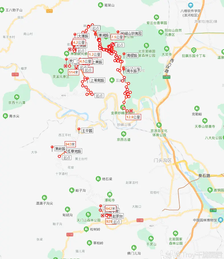 自绘门头沟禁摩路段地图