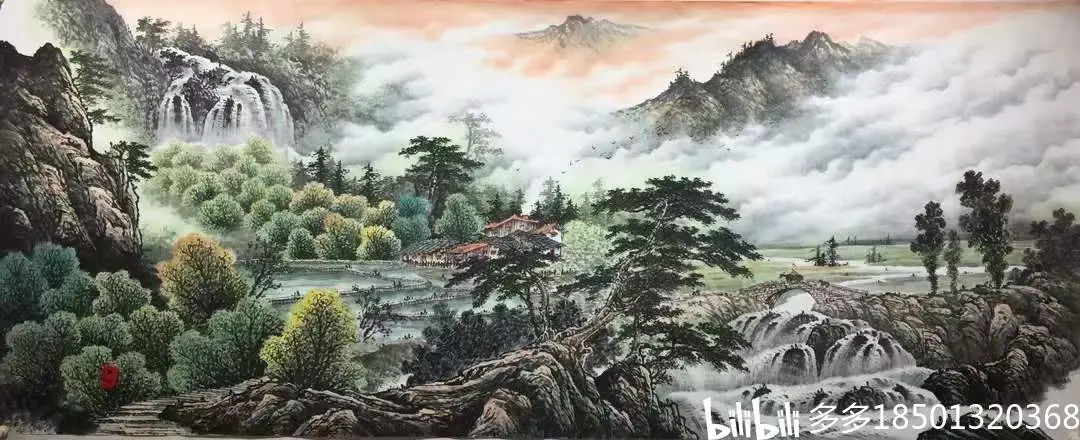 著名山水画家"曾刚"八尺彩墨山水画精品纯手绘作品