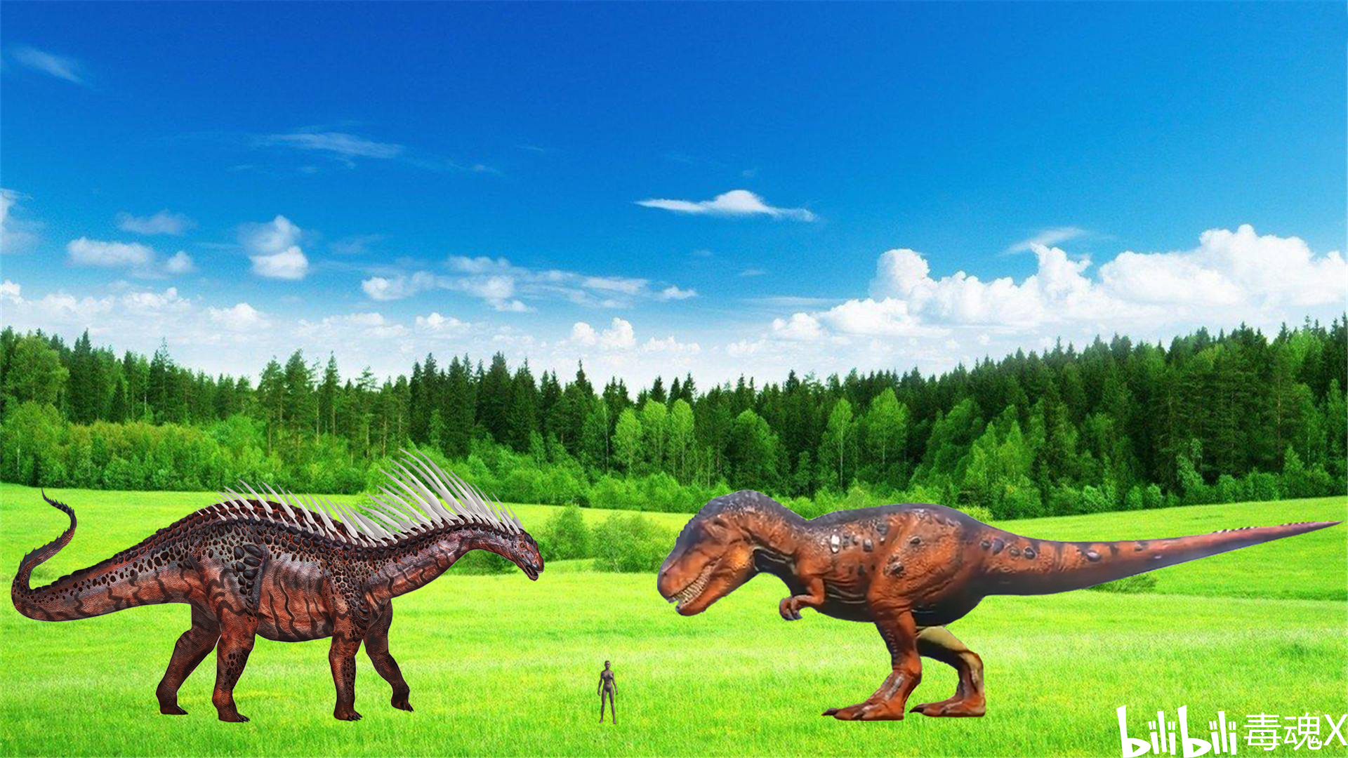 阿马加龙与方舟霸王龙及玩家的体型对比