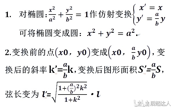 橢圓的面積:橢圓面積若用積分計算,則較為複雜,這時仿射變換可幫了