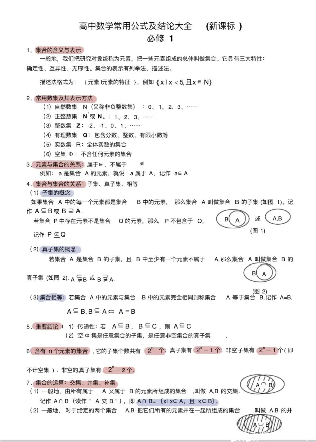 纯干货 学姐熬夜整理 高中数学常用公式及结论大全 哔哩哔哩