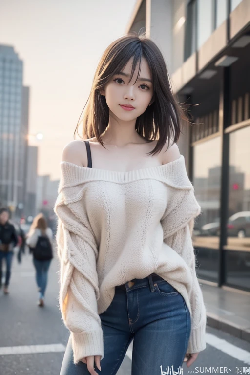 【AI绘画鉴赏18—露肩毛衣】穿着毛衣逛街的韩范女友，你爱了吗？ - 哔哩哔哩