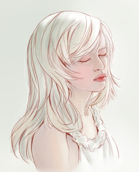 看微博一组白化病女孩的照片觉得好美~就画了下