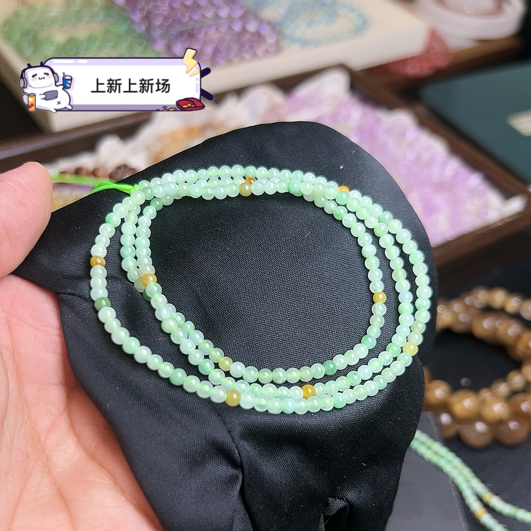 高品/新品缅甸A货翡翠小米链半成品3.5m