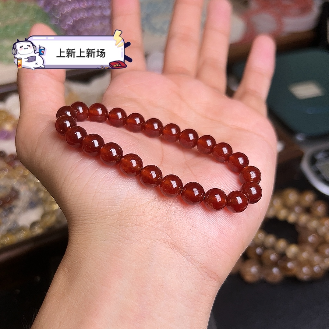 高品/新品血珀透体石榴石8m