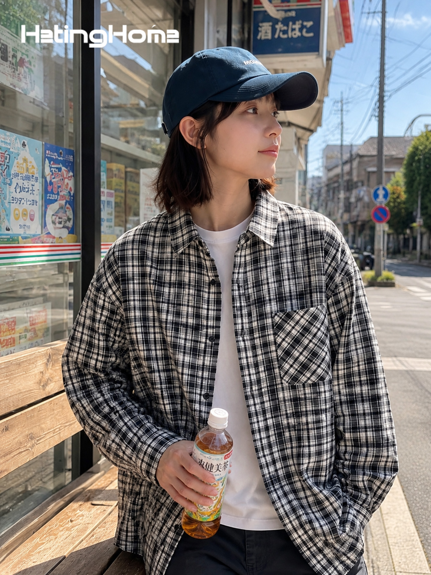 hetinghome如果可以！秋季潮牌情侣长袖格子衬衫宽松男生美式衬衣