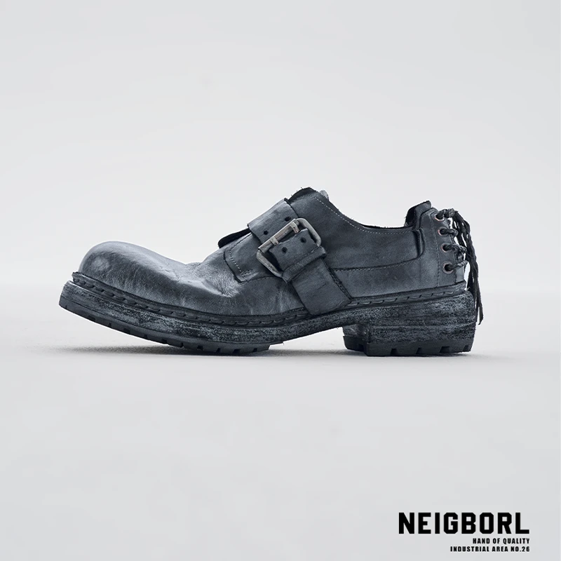【铁骑】NEIGBORL钊叔制低帮复古厚底增高马皮油蜡固特异休闲皮鞋