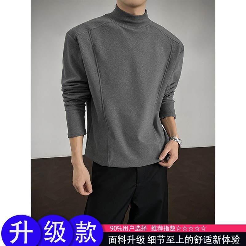 白色半高领德绒内搭打底衫男款秋冬季boxy解构痞帅长袖T恤上衣潮