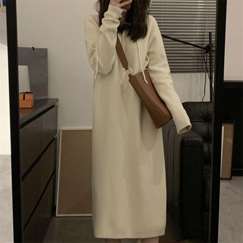 秋冬秋季新款连帽针织毛衣女连衣裙子女秋冬装高级感配大衣内搭潮