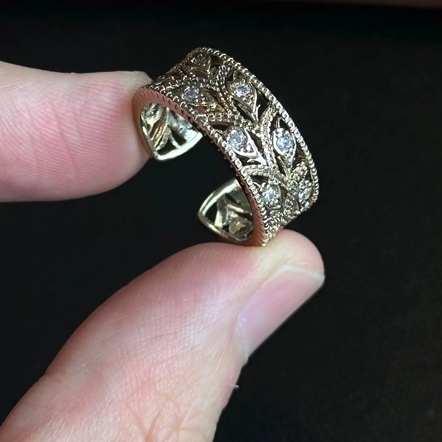 Jewelry Codex设计师款 树叶镂空锆石开口指环精致优雅贵气戒指
