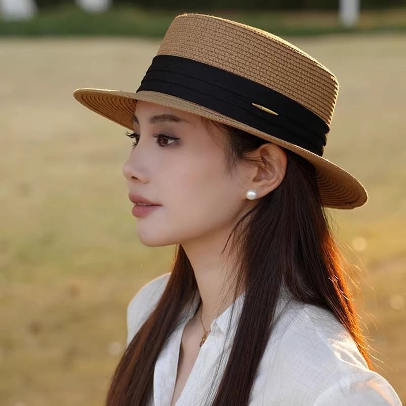 夏季帽子女款法式草编遮阳帽优雅气质防晒帽海边度假风太阳帽草帽