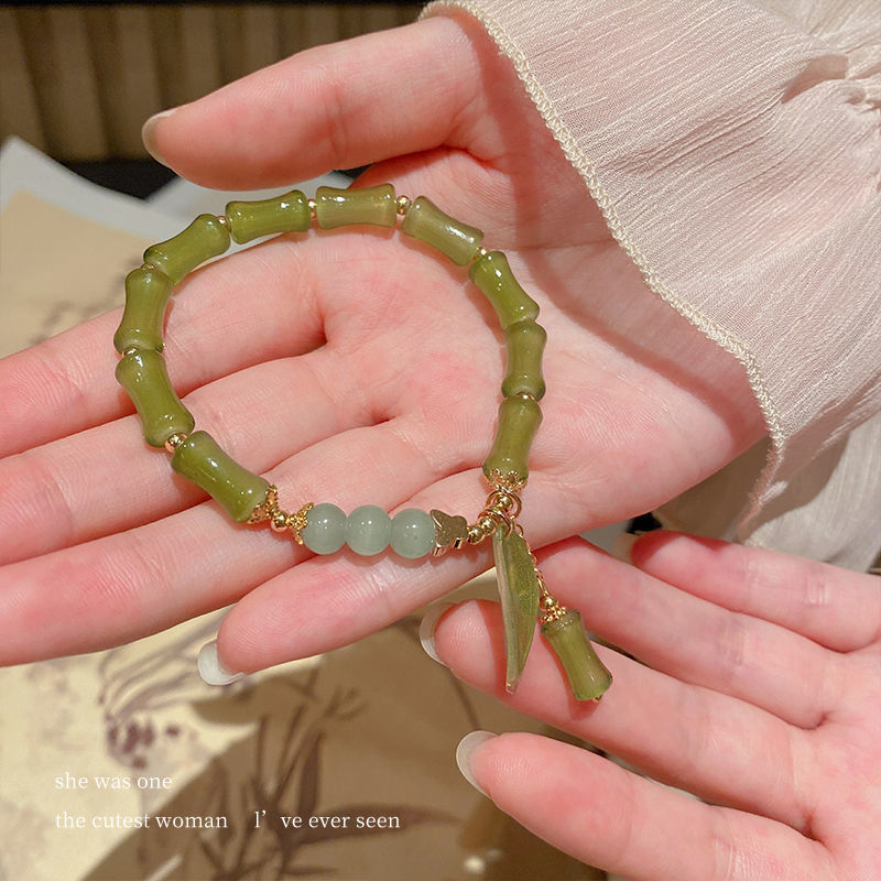 新中式国风竹叶竹节手链女初中高中大学生送闺蜜好朋友ins小众设计高级感复古手串