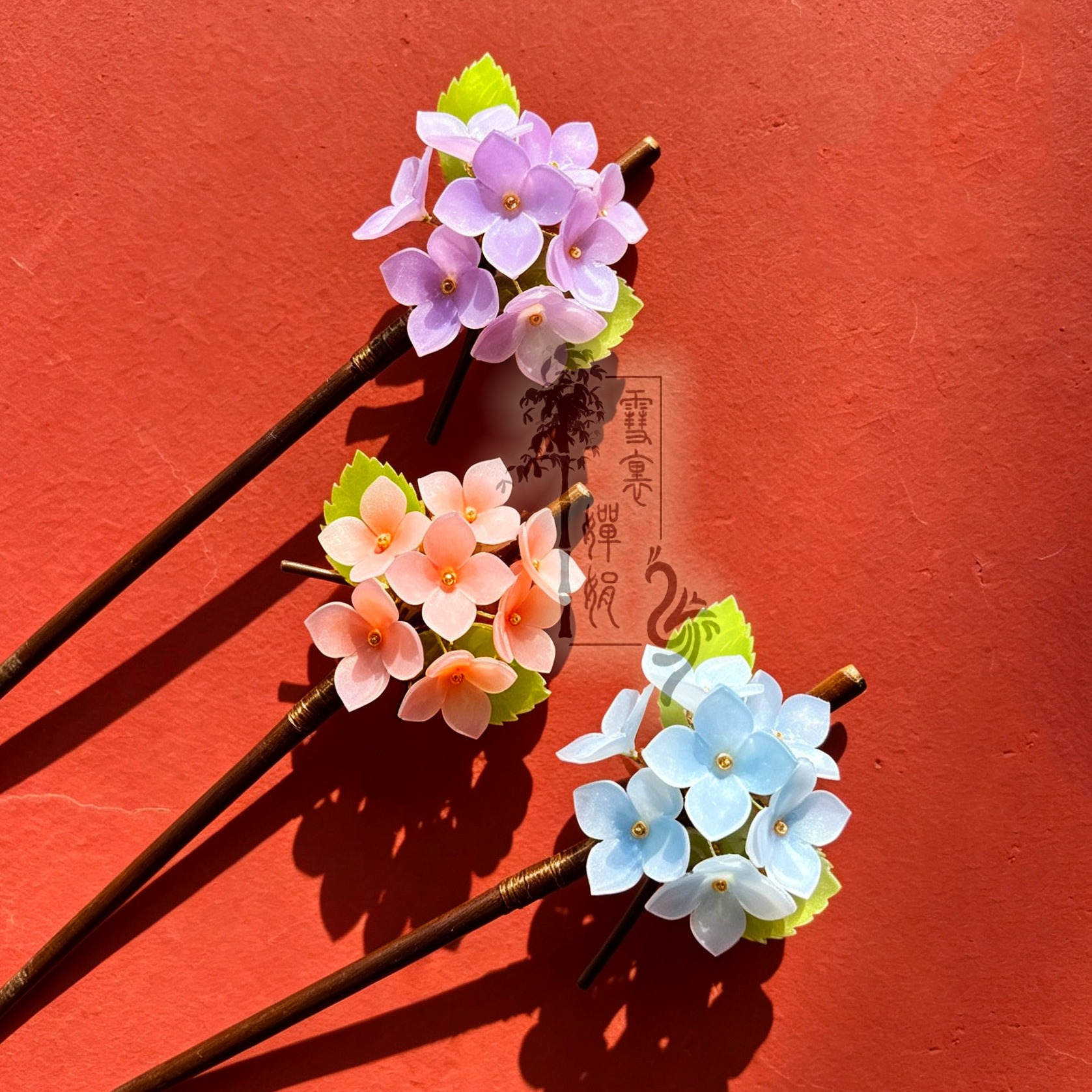 【手作热缩花】绣球发簪发夹国风新中式汉服旗袍夏季日常发饰