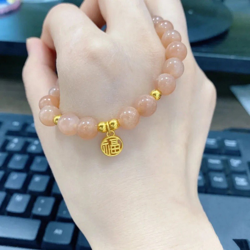 仿太阳石珠手链女初中高中大学生百搭高级感日光石水晶手串手工穿珠闺蜜好朋友生日礼物