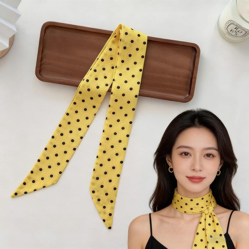黄色波点丝巾女士夏季薄款丝带飘带系脖子配饰装饰衬衫连衣裙颈饰
