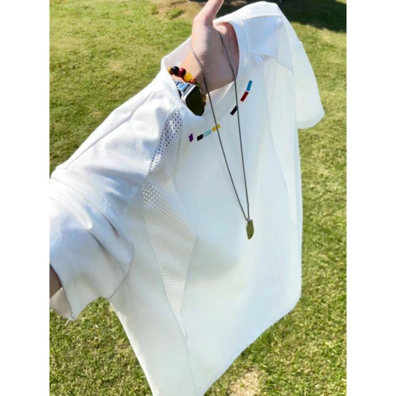 冰丝刺绣短袖t恤网眼透气男女情侣夏季薄款速干运动半袖潮上衣B201/B2678
