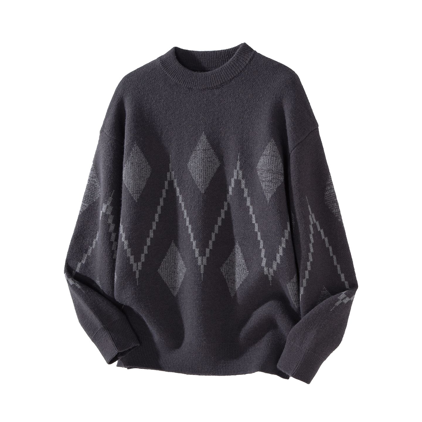 圆领提花毛衣男士日系复古宽松套头针织衫百搭休闲秋冬季新款外套