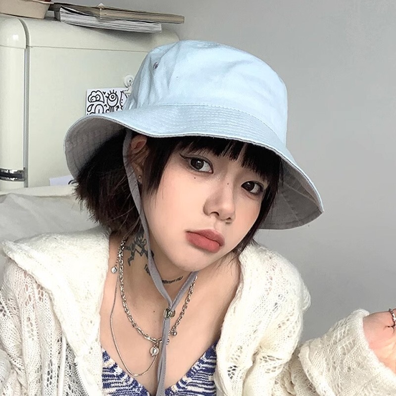 骑车不会掉春夏季遮阳帽女防晒防风绳渔夫帽男小头围脸小毛绒帽子