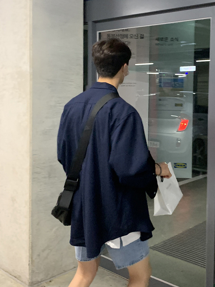 韩国衬衫男士长袖韩版青年棉麻衬衣ins潮流寸衫透气亚麻凉感