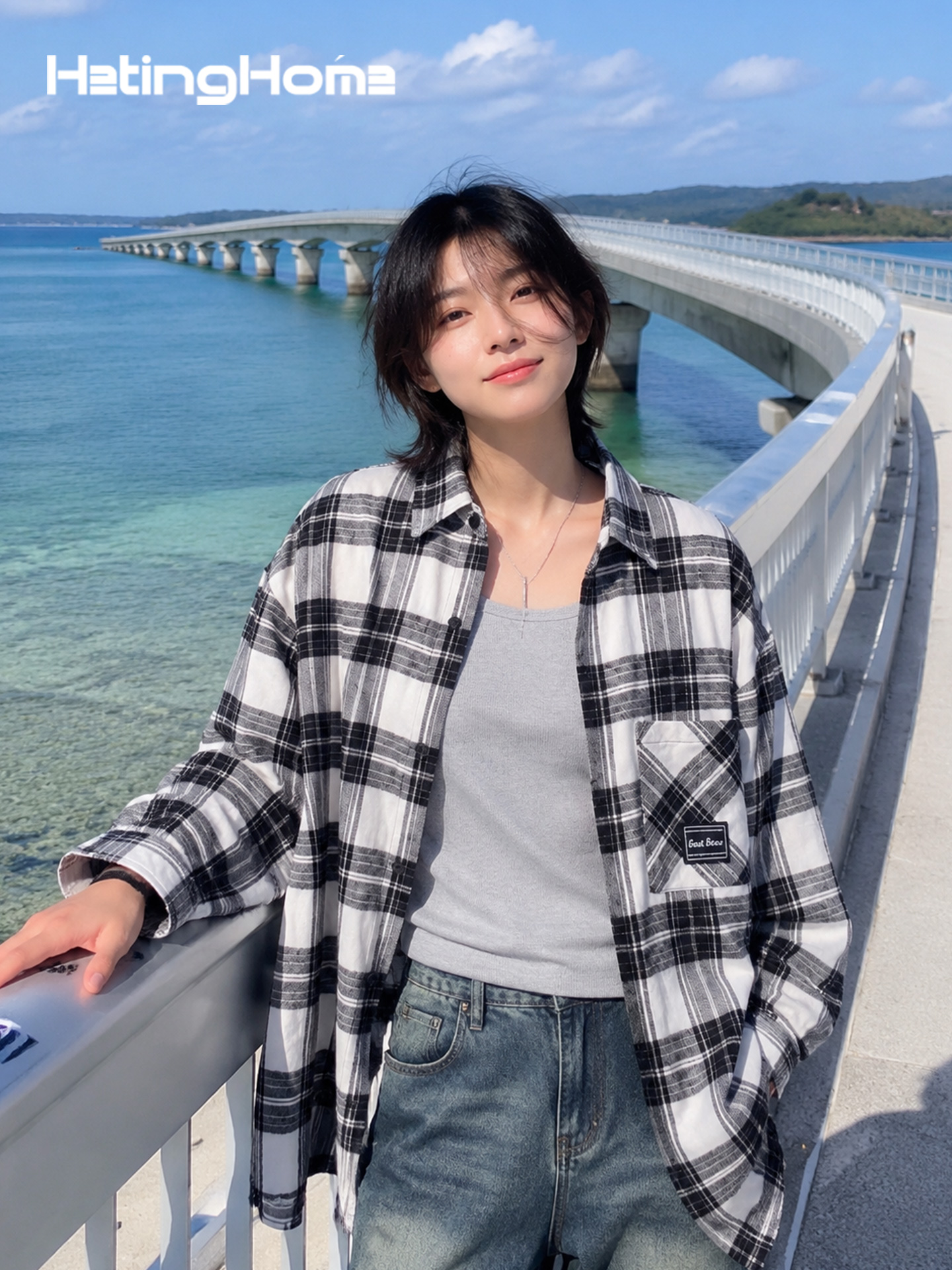 hetinghome苦笑！秋季潮牌情侣长袖格子衬衫宽松男生无性别衬衣