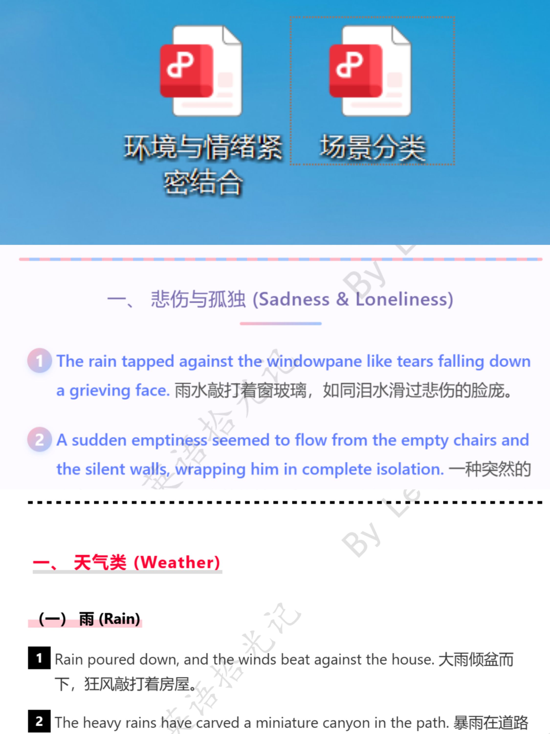 环境描写45句+环境情绪紧密结合30句
