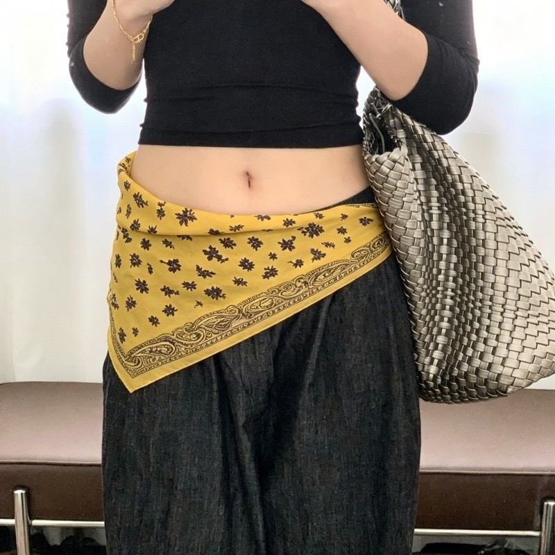 黄色丝巾女头巾辣妹音乐节系腰三角巾腰带牛仔裤腰间配饰屁帘旅游