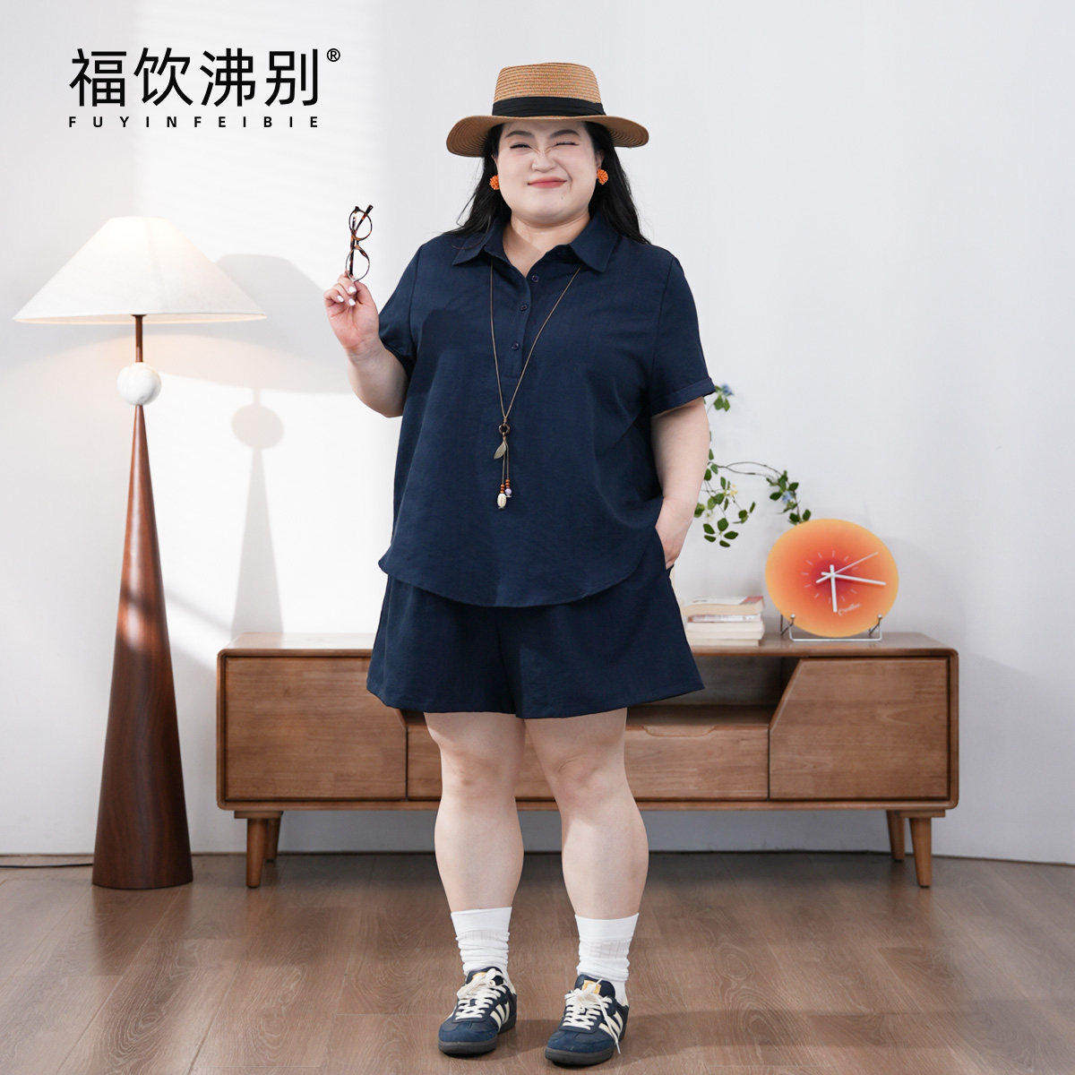 福饮沸别【慵懒老钱】新款休闲百搭大码胖mm显瘦老钱风套装900245