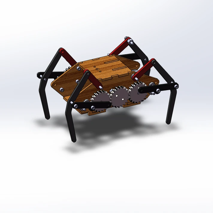 52.一个电机控制到爬行蜘蛛solidworks2020模型带约束和运动仿真参数（附带stp格式文件）