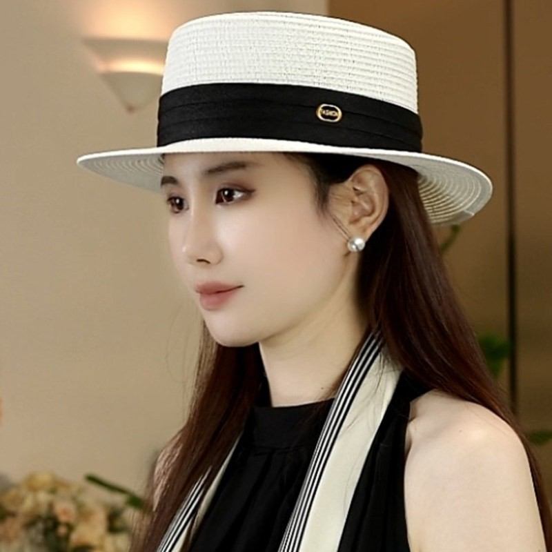 法式复古平顶草帽夏季帽子女款2026新款海边度假防晒遮阳帽太阳帽