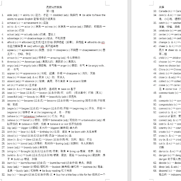 2026中阶词性变化大全326组及挖空练习版word