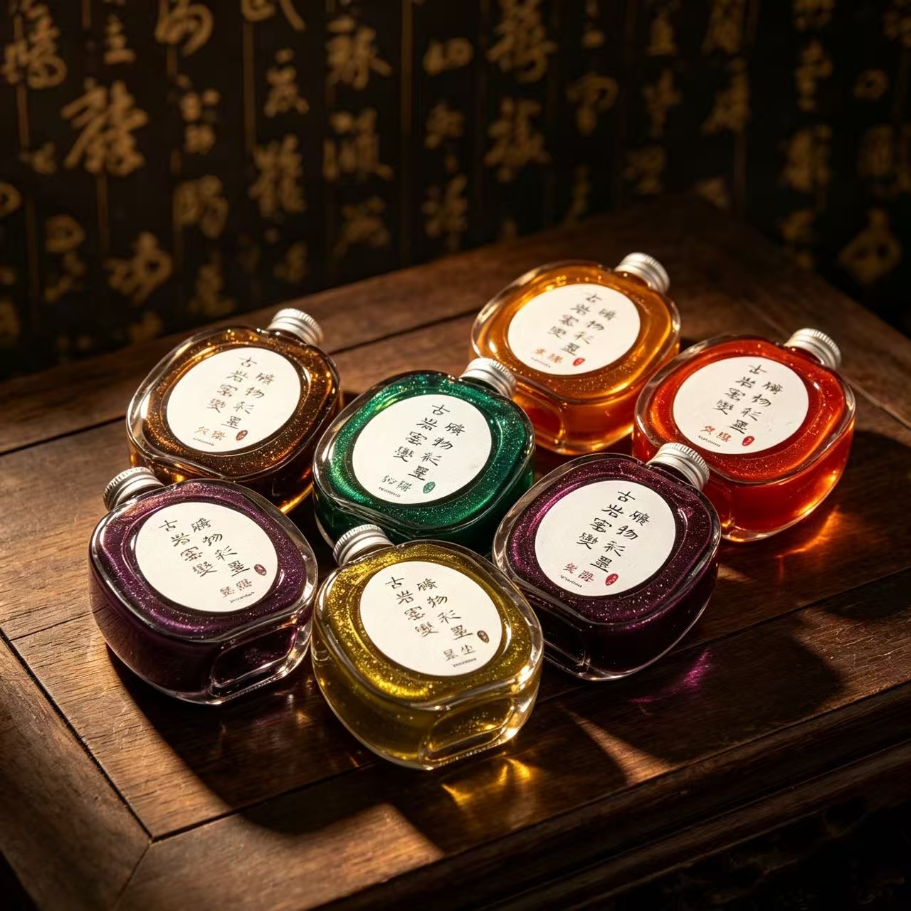 幻彩墨汁6色套装 矿物彩墨液瓶装国画书法创意闪色彩墨
