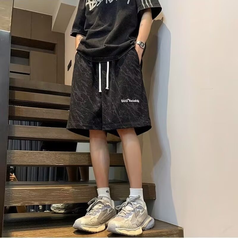 跨境夏季短裤男生款港风百搭宽松舒适休闲感运动直筒裤短裤男款夏