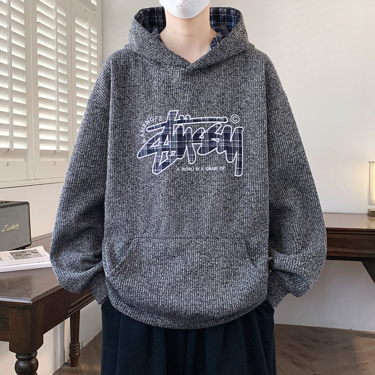 复古潮牌连帽运动衫男孩春秋款初中高中学生青少年大童上衣宽松外