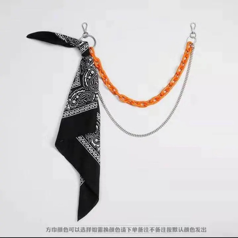 嘻哈裤链子配饰ins高街配饰荧光树脂裤链方巾男金属腰链女腰果花