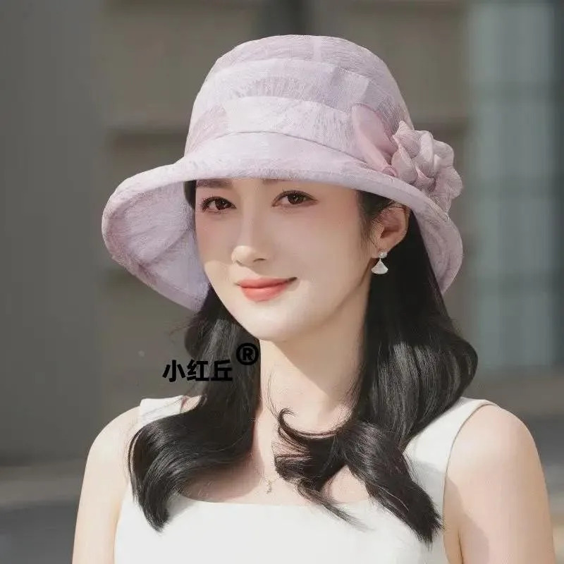妈妈帽子春夏防晒帽女士遮阳渔夫帽出游太阳帽轻薄盆帽洋气小礼帽