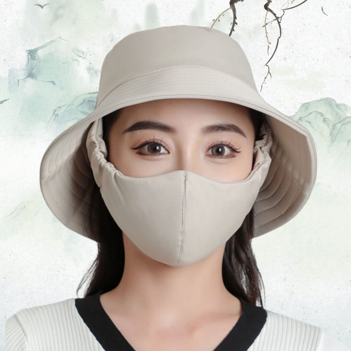 新款帽子口罩一体防晒女遮阳帽夏季透气防尘遮脸户外采茶帽钓鱼帽
