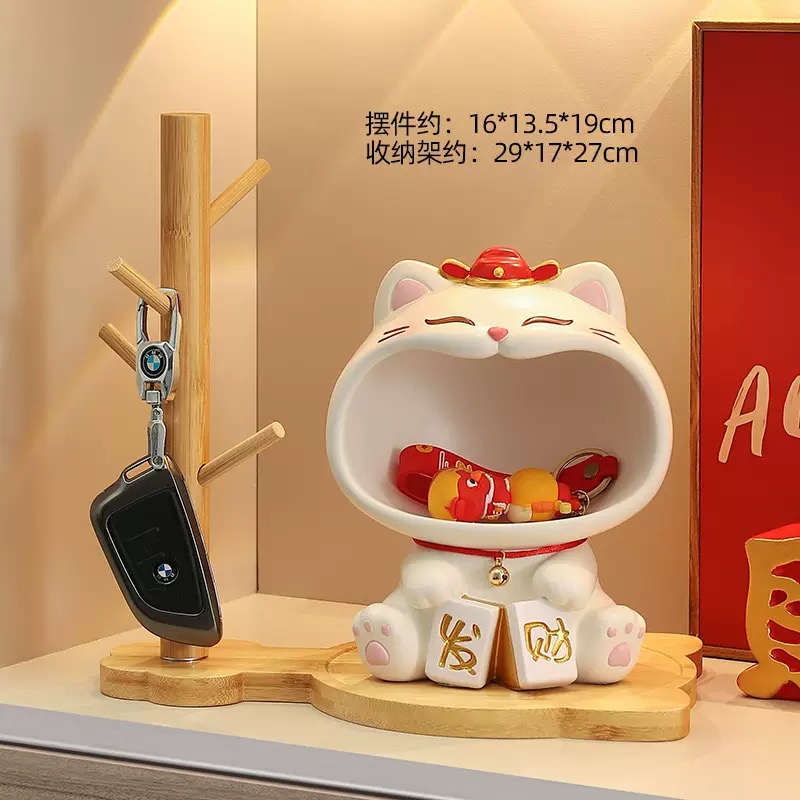 新款三花猫玄关钥匙收纳树脂摆件乔迁新居客厅桌面装饰品喜庆礼品
