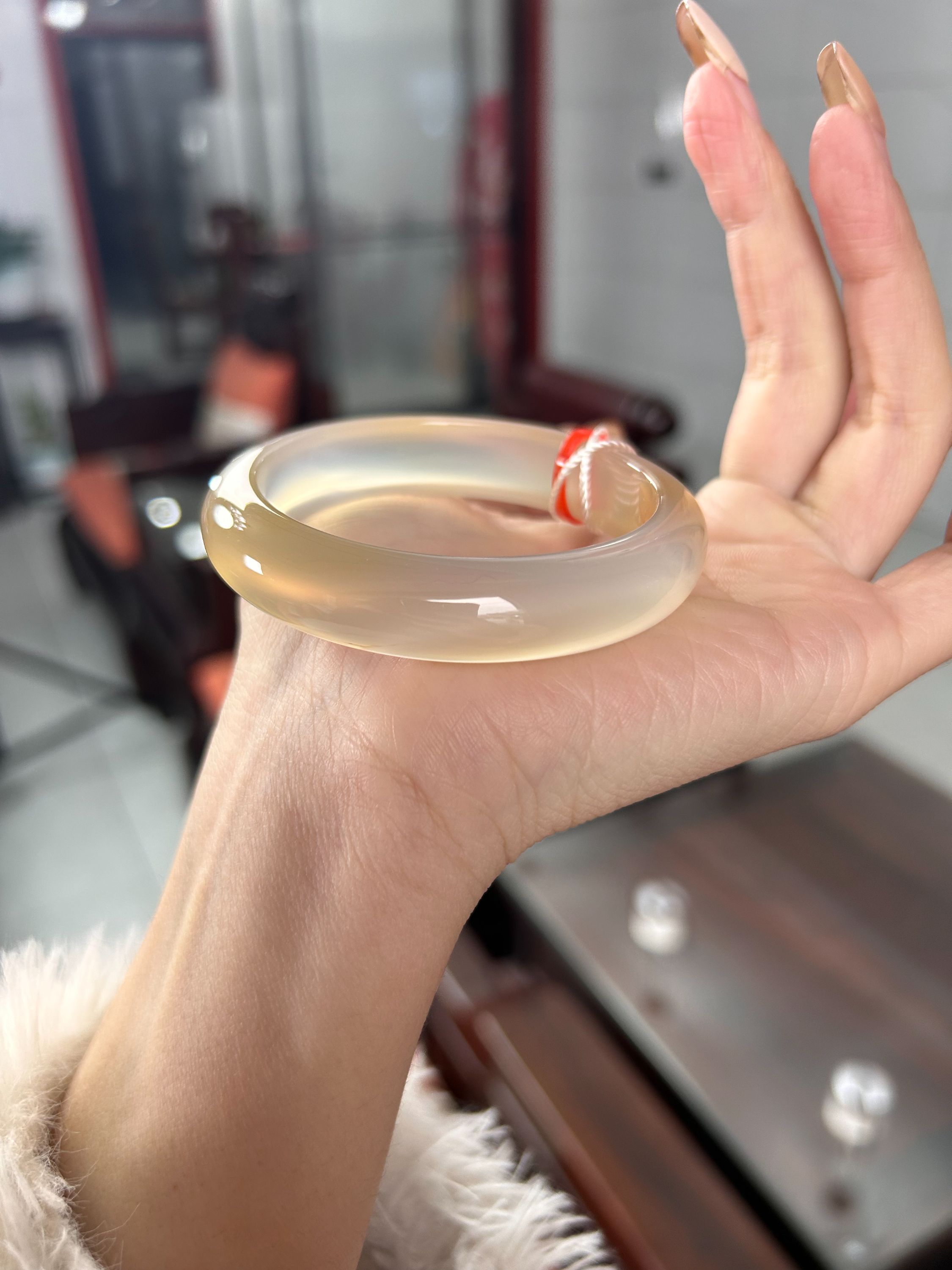55.5mm 马料香槟灰俏橘冰 货号3182玛瑙玉髓手镯显白首饰天然保真