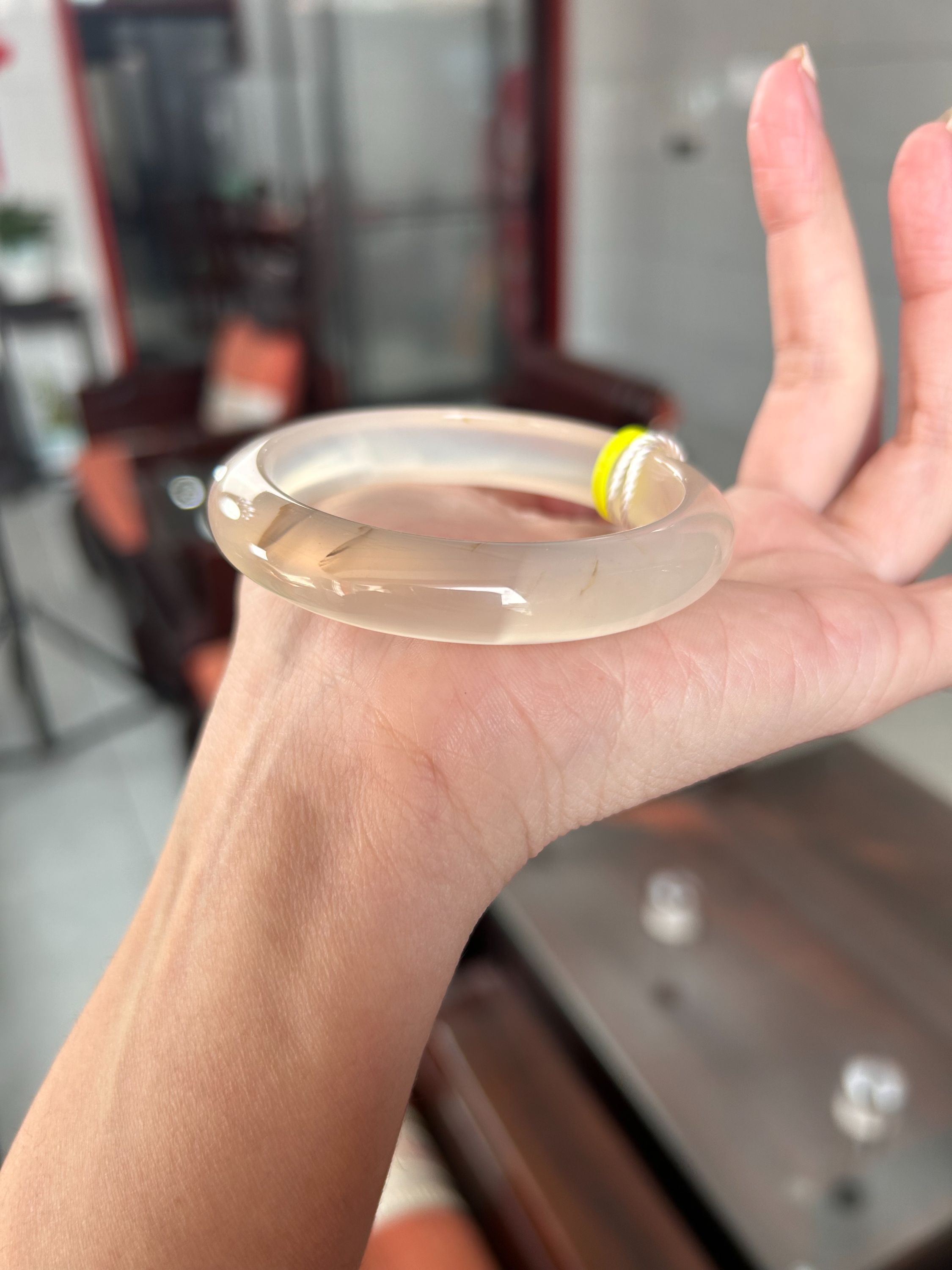 54.6mm 马料浅豆青灰 货号3391玛瑙玉髓手镯百搭首饰天然原矿保真