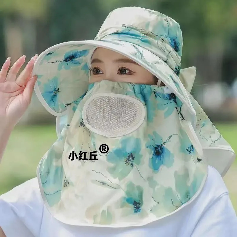 户外防蚊帽子登山面纱采茶专用防晒帽遮阳女士遮脸面脸小毛绒帽子