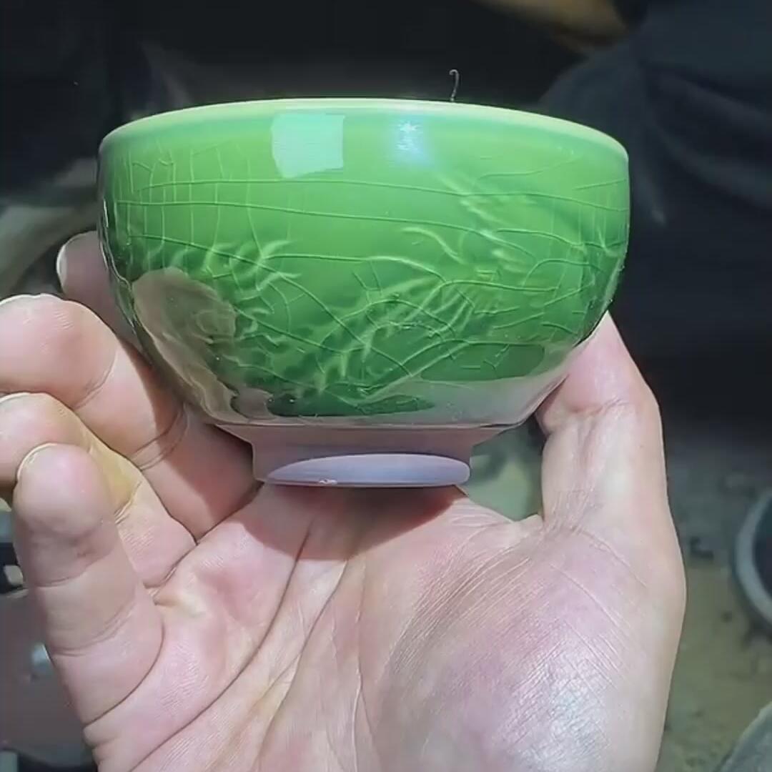 建盏绿龙凤盏=D0050