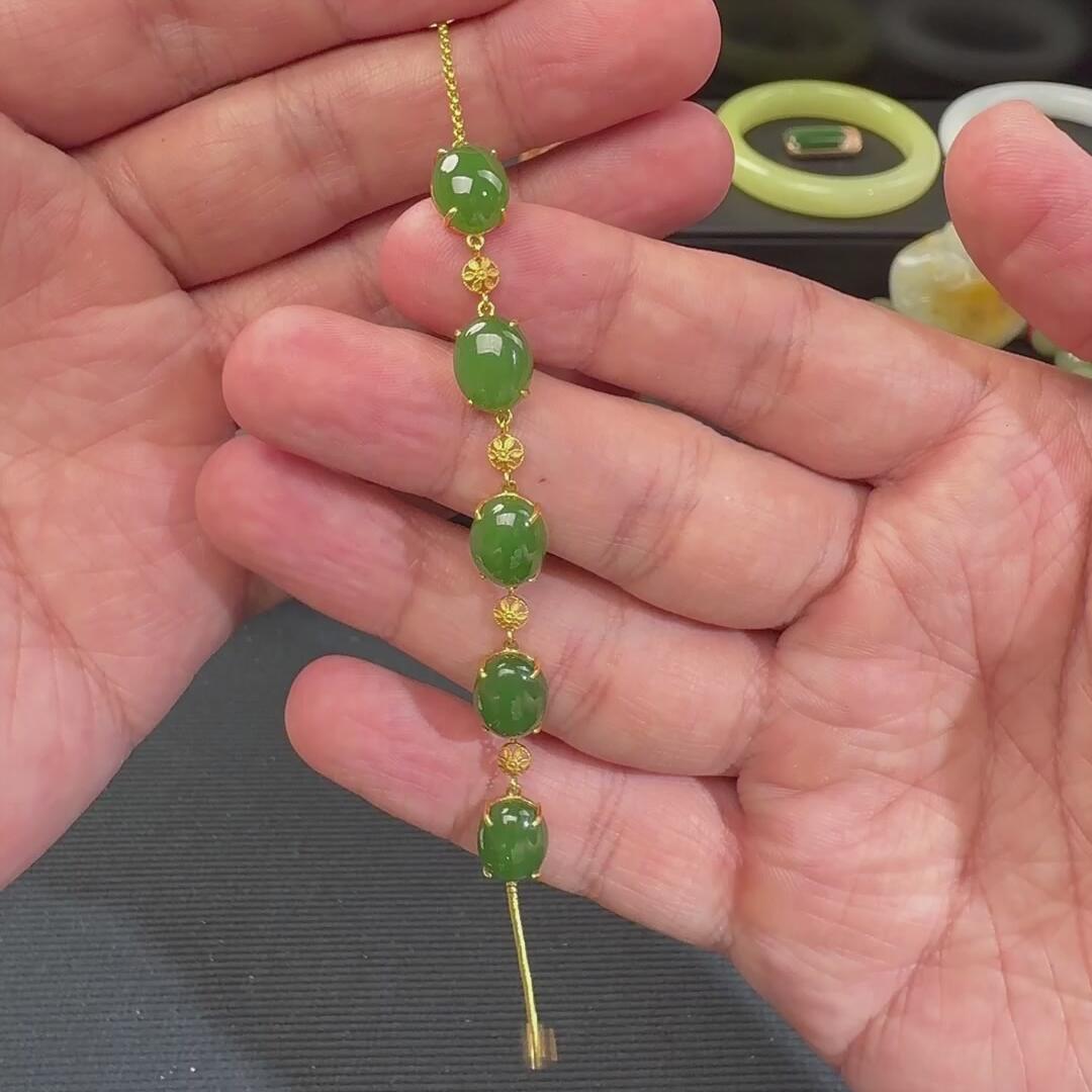 F555和田玉 碧玉手链 金镶嵌 克4