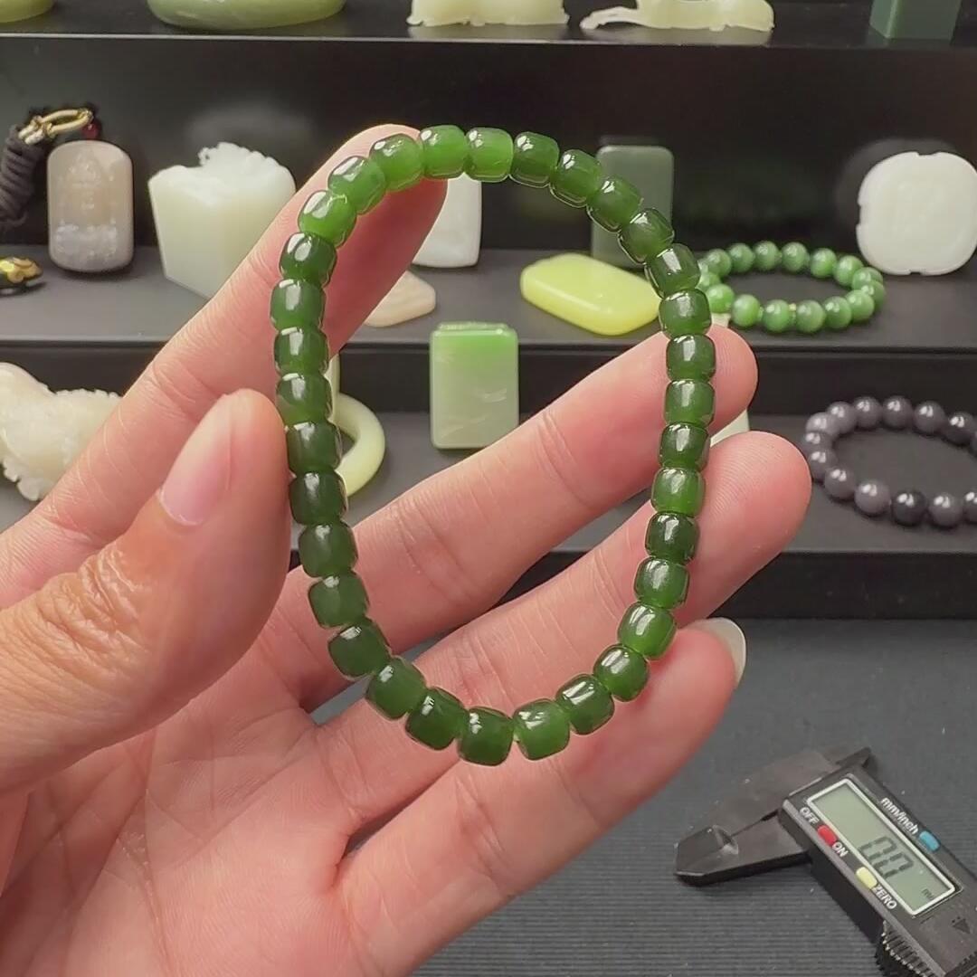 F217和田玉 碧玉手串 卡6加