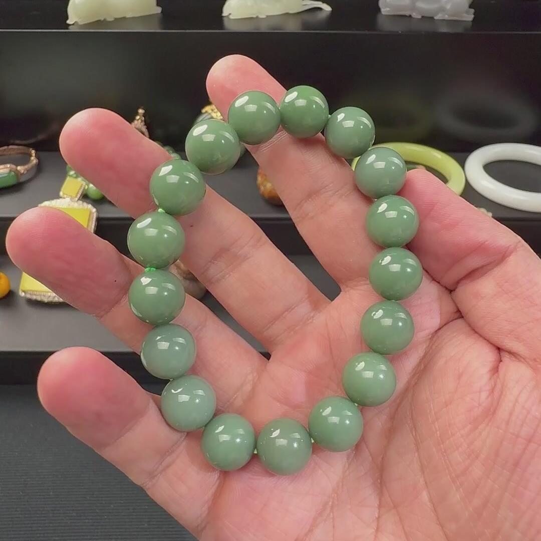 F555和田玉 碧玉手串 卡12加