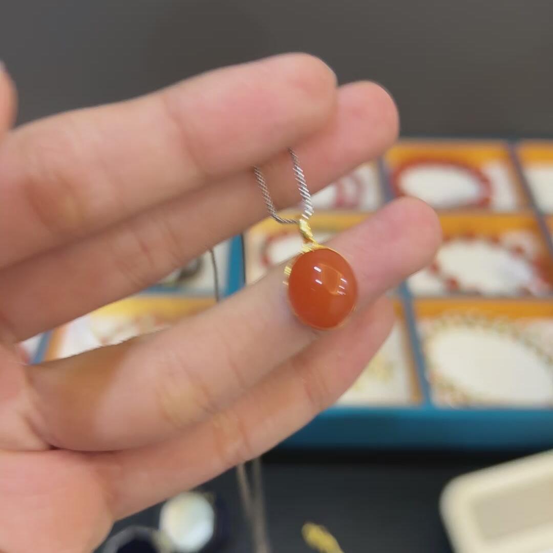 18k原矿樱桃红南红单珠项链